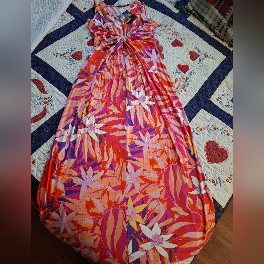IMAN Global Chic Floral Women's Med Maxi Dress Twist Front Flowy Rayon NWT - Picture 9 of 12